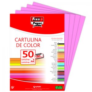 PAQ/50 CARTULINAS FIXO A4 180G. ROSA