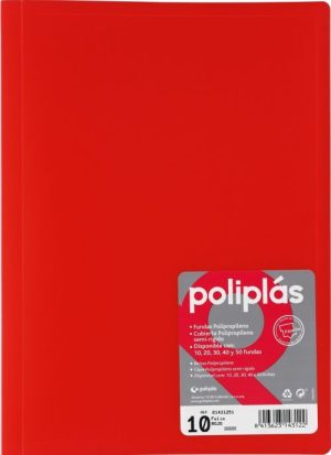 CARPETA Fº 10 FUNDAS SOLDADAS TRANSLUCIDAS ROJO POLIPLAS
