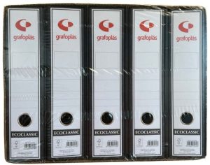 Pack/5 archivador de palanca folio cartón entrecolado sin rado con caja montado