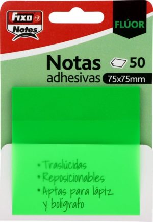 Bloc 50 notas adhesivas translucidas 75x75 verde fluor