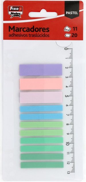 Blister marcadores autoadhesivos translucidos 3 de 12x45 y 8 de 6x45 con regla