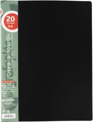 Carpeta 20 fundas elite a4 opaco color negro polipropileno