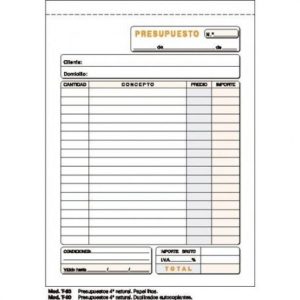 PAQ/10 TALONARIOS PRESUPUESTOS 4º NATURAL DUPLICADO AUTOCO.
