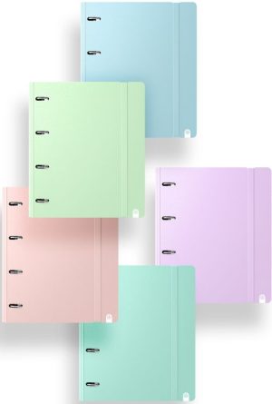 Paq/8 carpeblock foam Soft 4 anillas 35mm con recambio 100h cuad.5x5 con greca y cierre de goma colores pastel