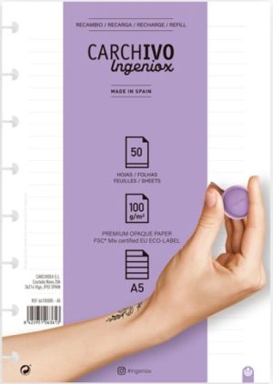 RECAMBIO CUADERNO INGENIOX A5 50 HOJAS RAYAS EXTRAIBLE