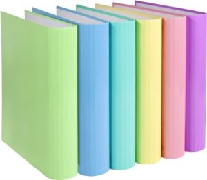 Expositor 8 carpetas anillas A4 2 anillas de 40mm serie soft colores pastel carton forrado