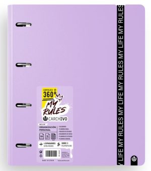Carpeblock 360 foam my rules a4+ anillas 35mm cuad.5x5 y cierre de goma color malva