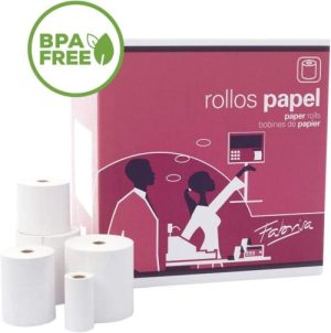 PACK 10 ROLLOS PAPEL TERMICO SIN BPA 60X55X12MM FABRISA