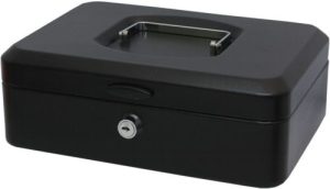 Caja caudales grande con bandeja y cierre 40x54,5x41cm negro