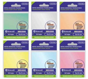 Taco notas adhesivo bismark translucido metalico 76x76mm surtido