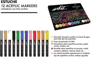 ESTUCHE 12 ROTULADORES ACRYLIC MARKERS COLORES SURTIDOS