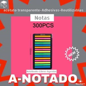 PAQ. 300 NOTAS SEÑALADORES ACETATO TRANSPARENTE COLORES SURTIDOS
