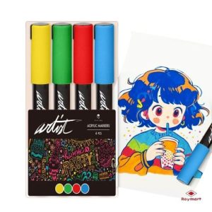 Estuche 4 rotuladores acrylic markers colores amarillo, azul, rojo y verde