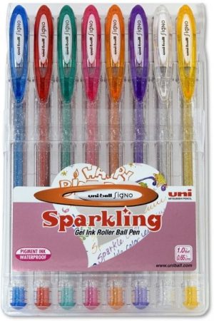 PAQ/8 BOLIGRAFO UNI-BALL SIGNO SPARKLING 1MM COLORES SURTID