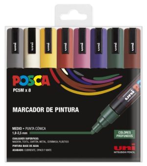 ESTUCHE 8 ROTULADORES POSCA PC5M UNI-BALL COLORES PROFUNDOS