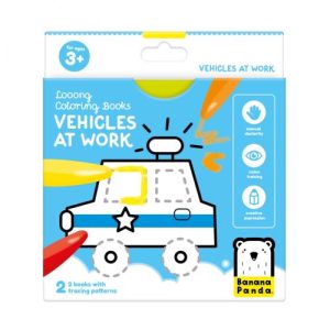 LONG COLORING BOOKS READY TO DRAW VEHICLES AT WORK +3 AÑOS