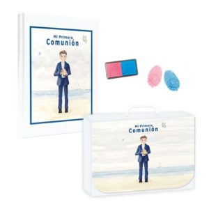 LIBRO COMUNION HUELLAS NIÑO PLAYA + MALETIN