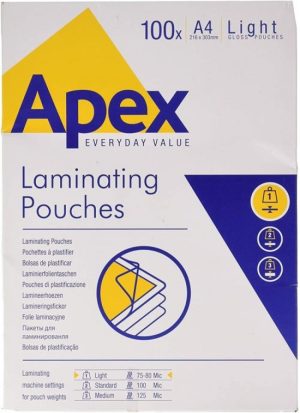 Pack 100 fundas plastificar a4 80 micras brillo apex