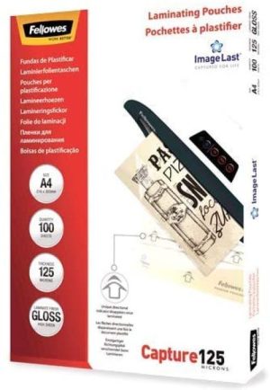 PACK 100 FUNDAS PLASTIFICAR A4 125 MICRAS BRILLO FELLOWES