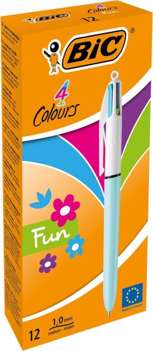 C/12 Bolígrafos Bic 4 colores fun pastel punta 1mm.