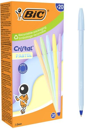 C/20 bolígrafo bic cristal pastel colores surtidos tinta azul