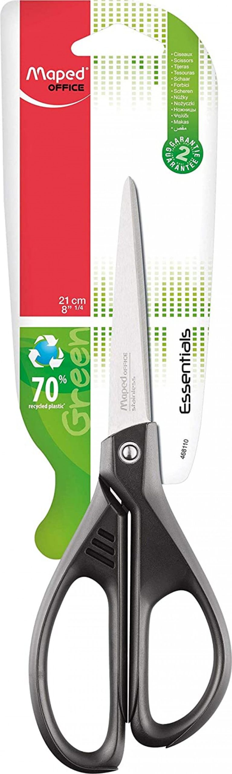 TIJERA OFICINA 21CM ASIMETRICA ESSENTIALS GREEN MAPED