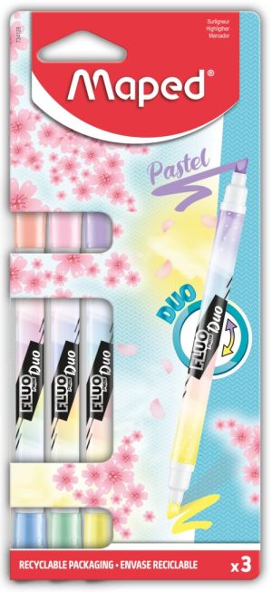 BLISTER 3 MARCADORES FLUORESCENTES PASTEL FLUO DUO