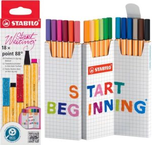 Estuche zig-zag 18 colores surtidos stabilo point 88 punta fibra 0,4 mm.