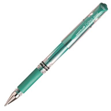 C/12 boligrafos uni-ball signo broad verde metálico 1mm