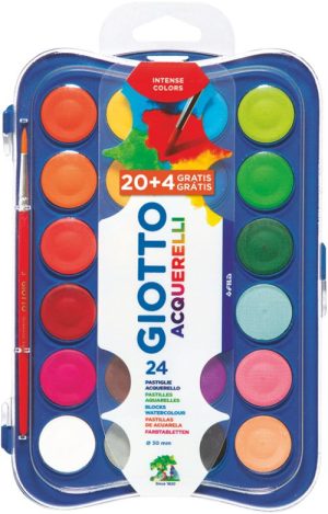 Estuche plastico 24 acuarelas giotto + pincel colores surtidos ¡promoción!