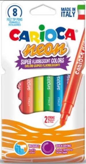 Estuche 8 rotuladores carioca neon colores super fluorescentes lavable