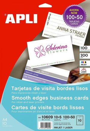 C/15 hojas etiquetas tarjeta visita 200g 89x51mm cantos rectos