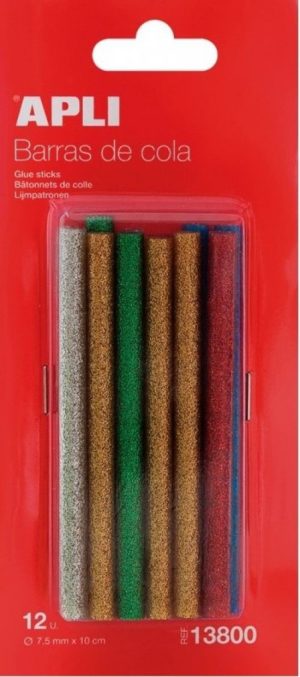 Blister 12 recambios barra silicona 7,5mm glitter colores  surtidos