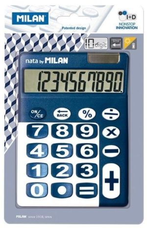 Blíster calculadora 10 dígitos con teclas grandes coor azul y blanco