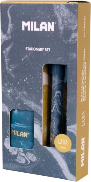 Caja regalo serie Lava con bolígrafo P1, portaminas PL1 0,5 mm HB y afilaborra CAPSULE, azul