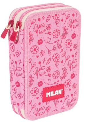 Plumier 2 pisos con contenido serie flowicorn color rosa