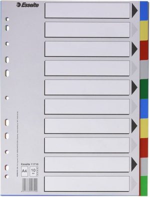 Bolsa separadores a4 multitaladro polipropileno con 10 pestañas de colores
