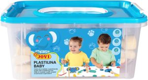 Baul 20 tacos plastilina Jovi 38g surtidos + 9 sellos madera my first plastilina baby