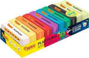 C/10 tacos plastilina jovi 70/10g glow in the dark 8 colores básicos y 2 fosforescentes