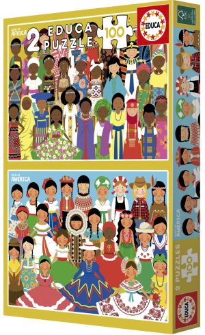 PUZZLE 2X100 PIEZAS NIÑAS DE AMERICA Y AFRICA