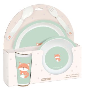 SET DE PLATOS, CUBIERTOS Y VASO SAFTA PREESCOLAR ZORRITO 26x26x9cm