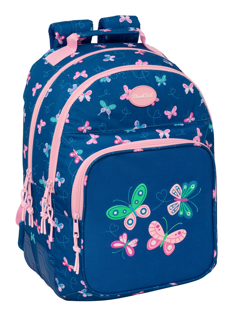 MOCHILA DOBLE ADAPTABLE CARRO BLACKFIT8 MARIPOSAS 32x42x15cm