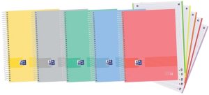 Paq/5 cuaderno espiral A4+ 120h 90g cuadrícula 5x5 microperforado oxford &you colores pastel