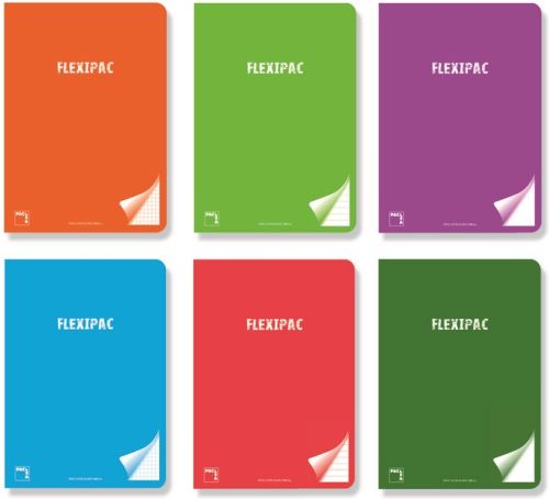 Paq/6 libreta a4 48h 90g pauta 2.5 c/m flexipac tapa plastico colores surtidos