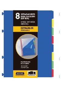 Bolsa separadores removibles a4 extra-fuerte 8 pestañas para notebook