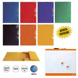 Pack/10 carpeta gomas y solapas fº carton + pizarra de regalo