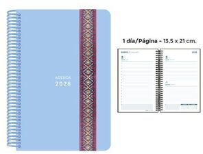 AGENDA ANUAL ESPIRAL 2026 PP PASTEL AZUL GOMA DECORADA 4º