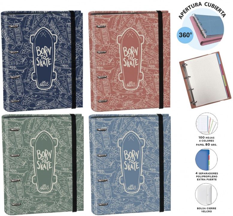 C/4 carpebloc ringbook foam a4 4 anillas 35mm con recambio skate colores surtidos
