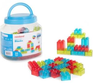 JUEGO CONSTRUCCION BLOQUES TRANSLUCIDOS 55 PIEZAS