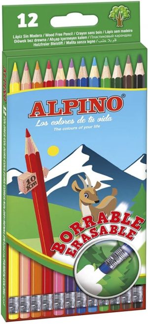Estuche 12 lapices colores hexagonal borrable alpino surtido